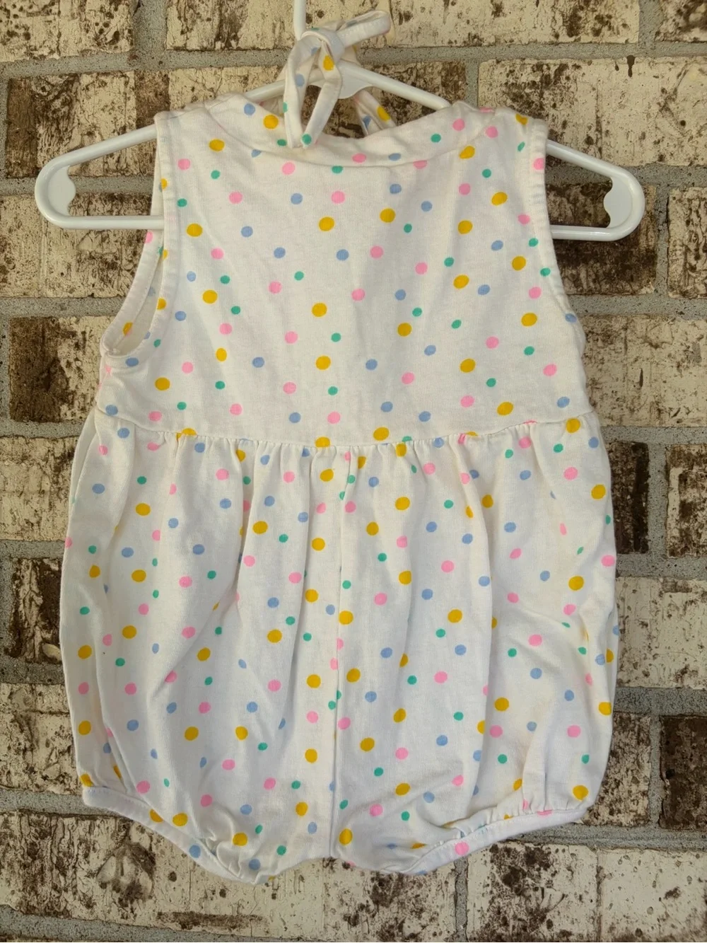 Vintage White Polka Dot Baby One-Piece with Floral Bib - Multicolor